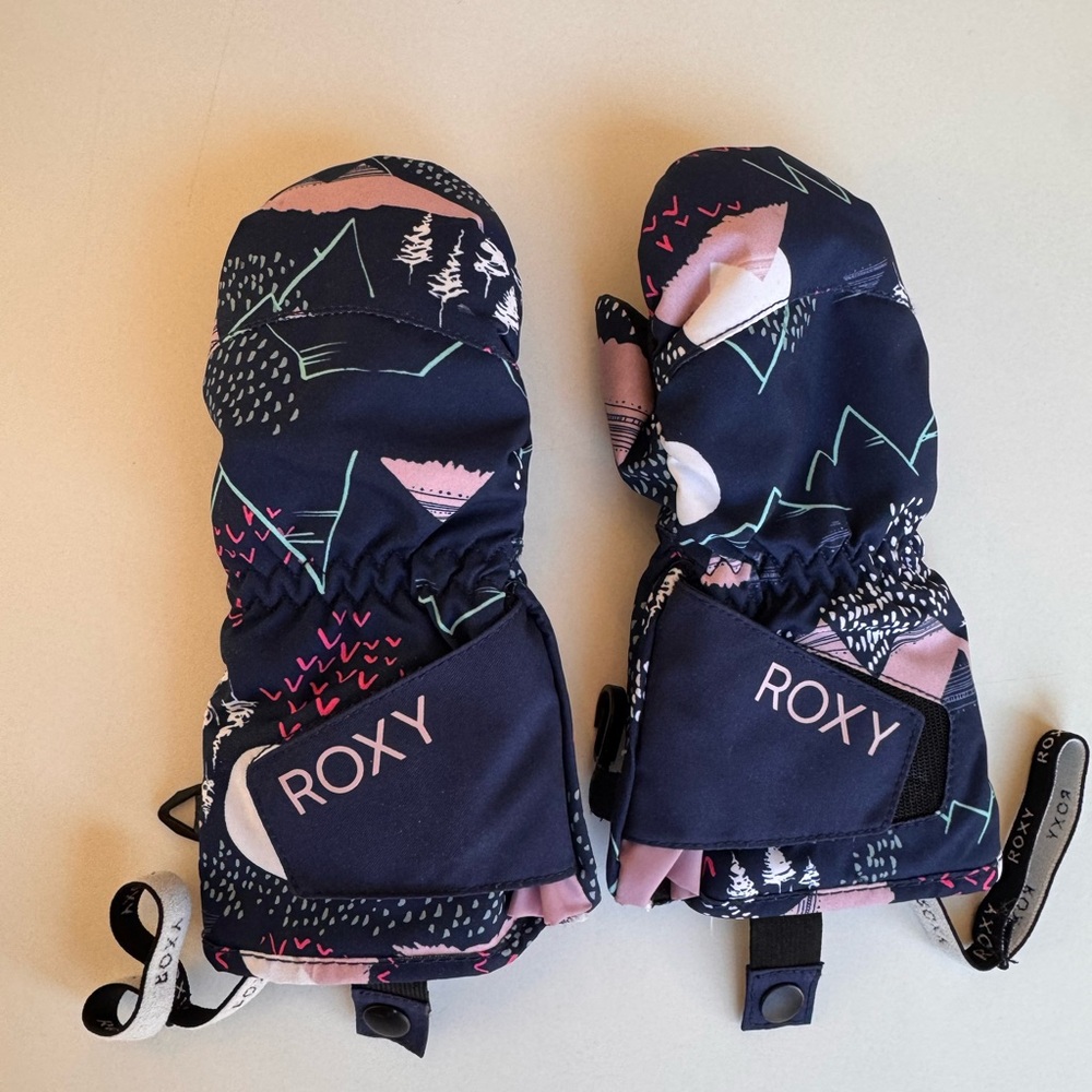 Roxy Kids' Patterned Mittens in Navy/Pink L 5/6T